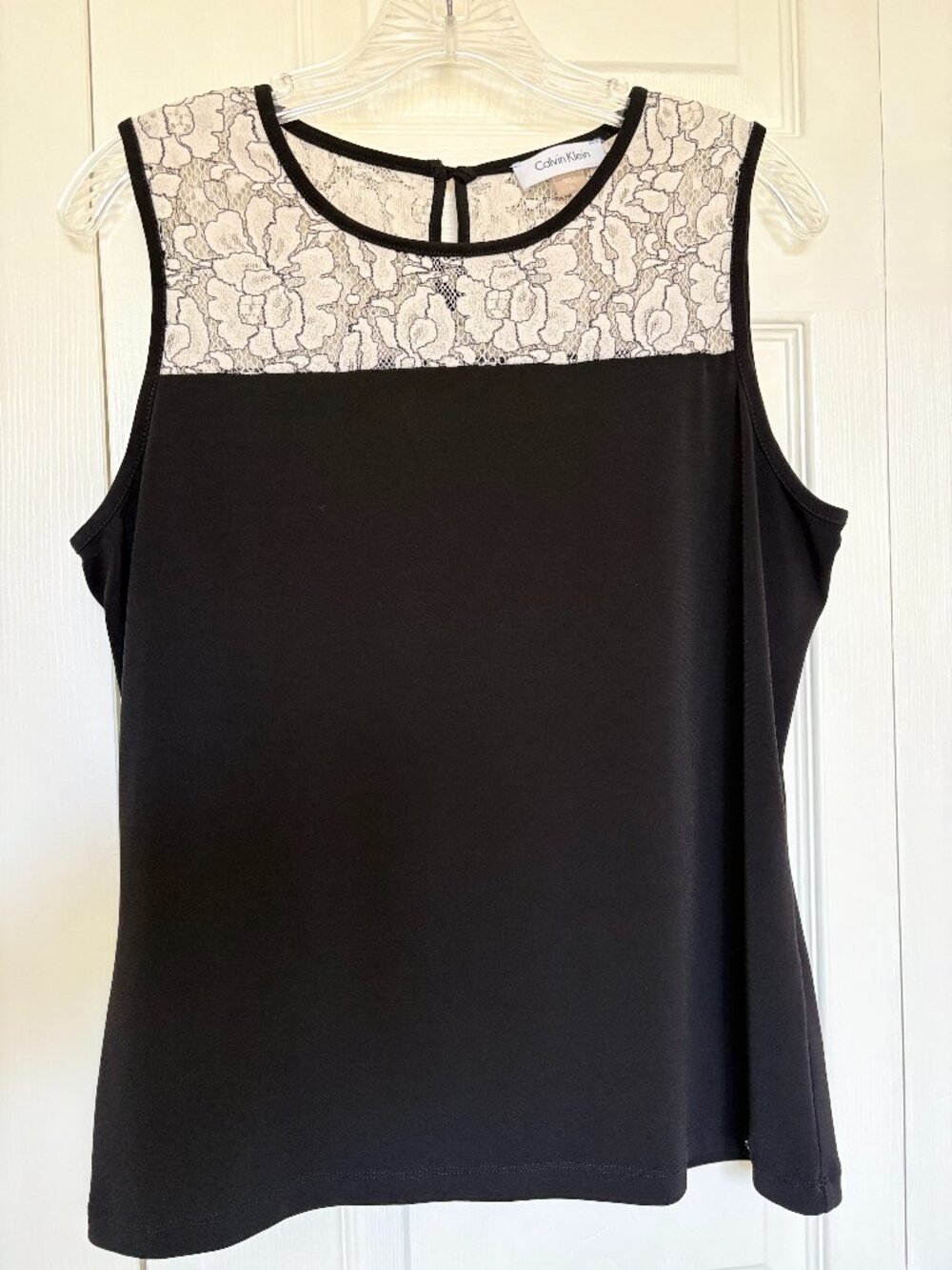 Calvin Klein Black White Lace Yoke Sleeveless Layering Shell - Size M